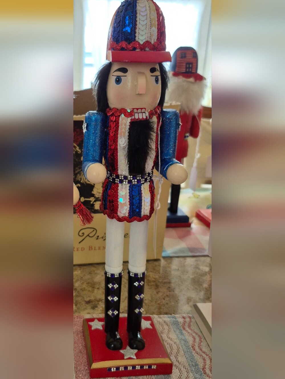 Patriotic Blue & Red Sequin Nutcracker Figurine - Holiday Decor
